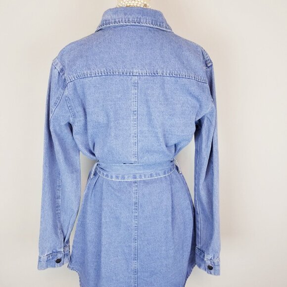 Vintage Inspired Light Denim Snap Front Shirt Dress or Long Jacket Size Large - Picture 6 of 11